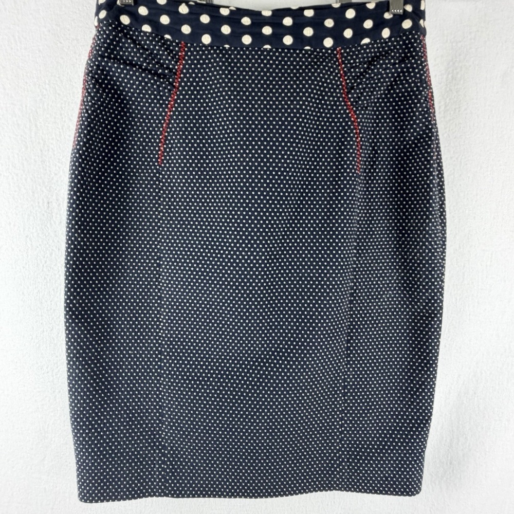 Yoana Baraschi Anthro Womens Navy Polka Dot Pencil Skirt Sz 14 Pin Up Rockabilly